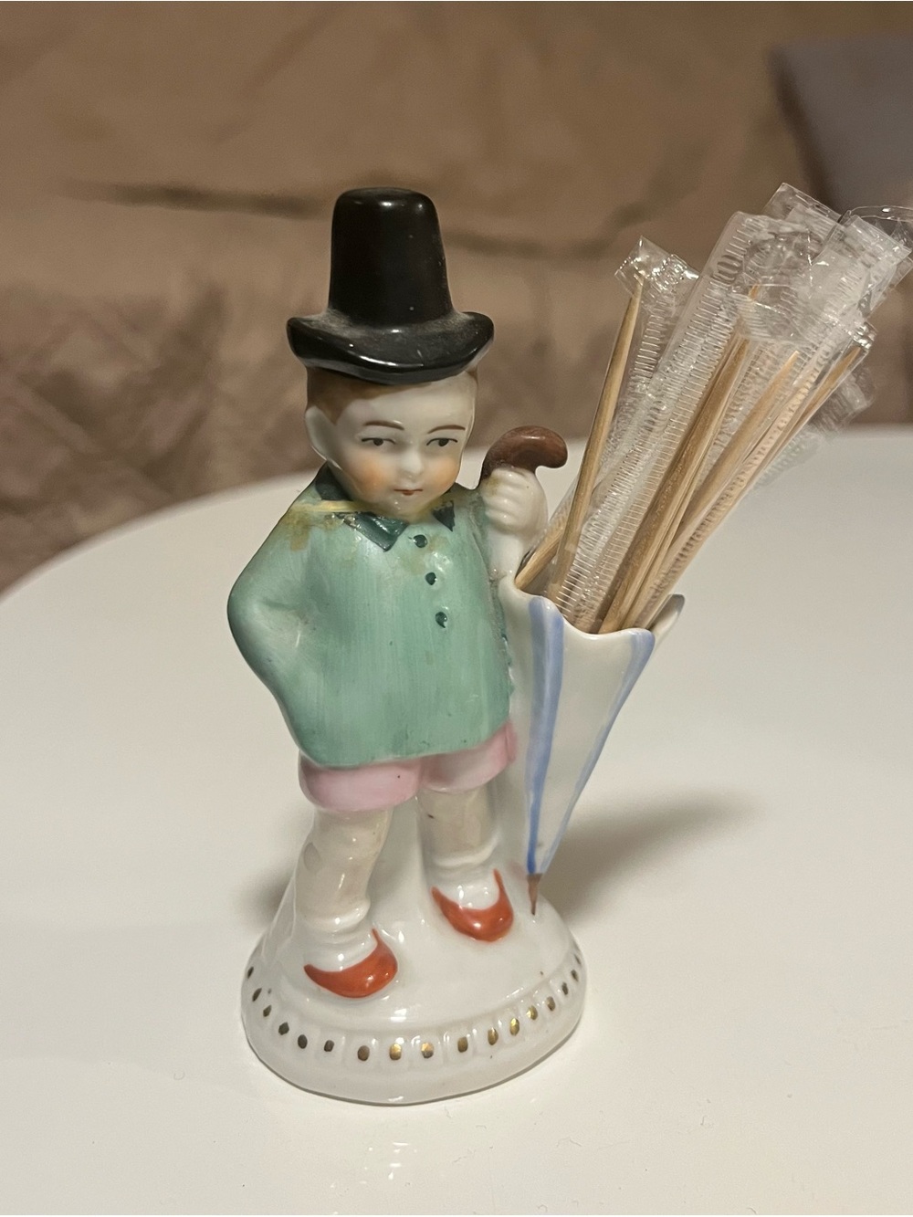Vintage ceramic toothpick holder figurine